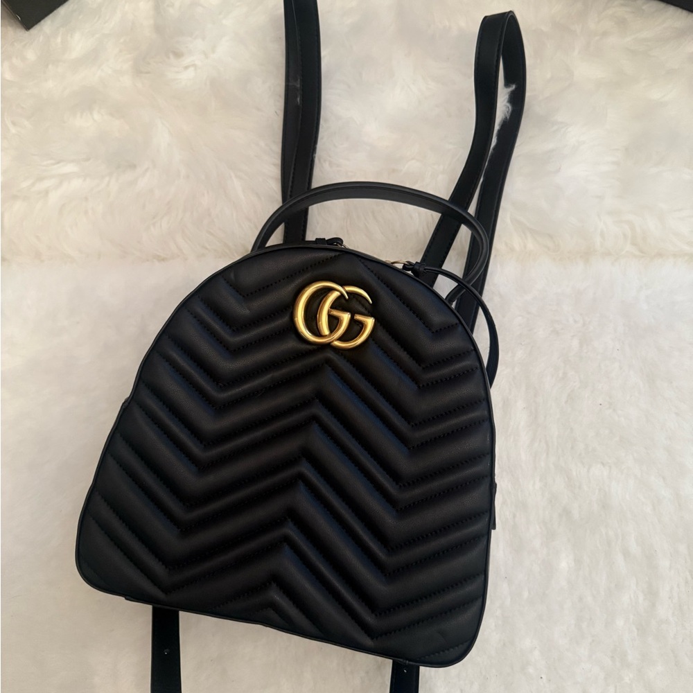 Gucci Black Chevron Backpack with Gold Logo